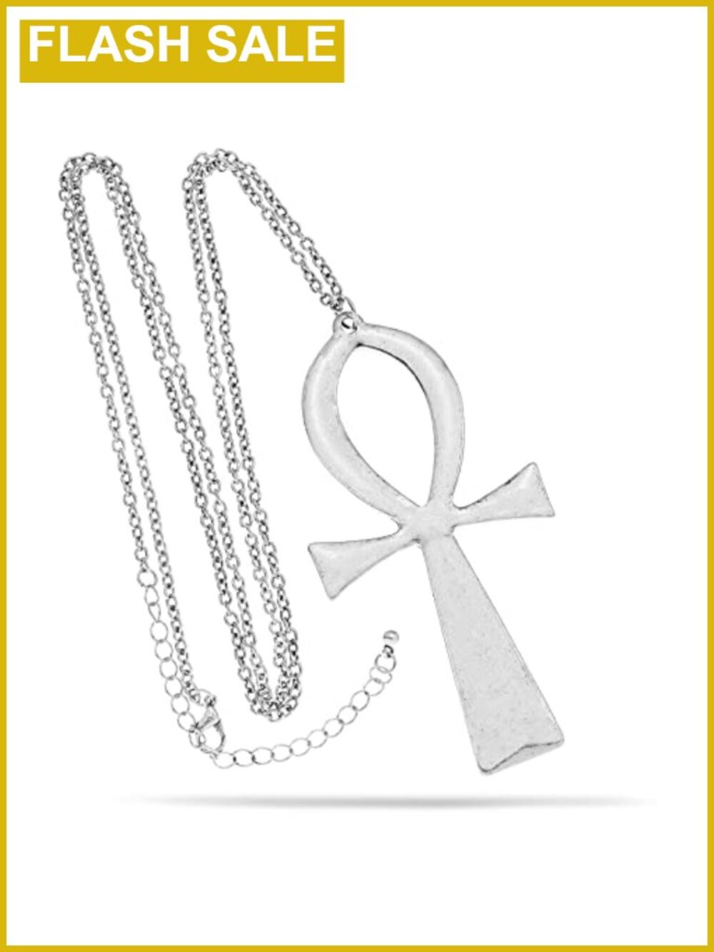 Vintage Ancient Egyptian Ankh Cross Pendant Necklace Silver Plated Curb Chain